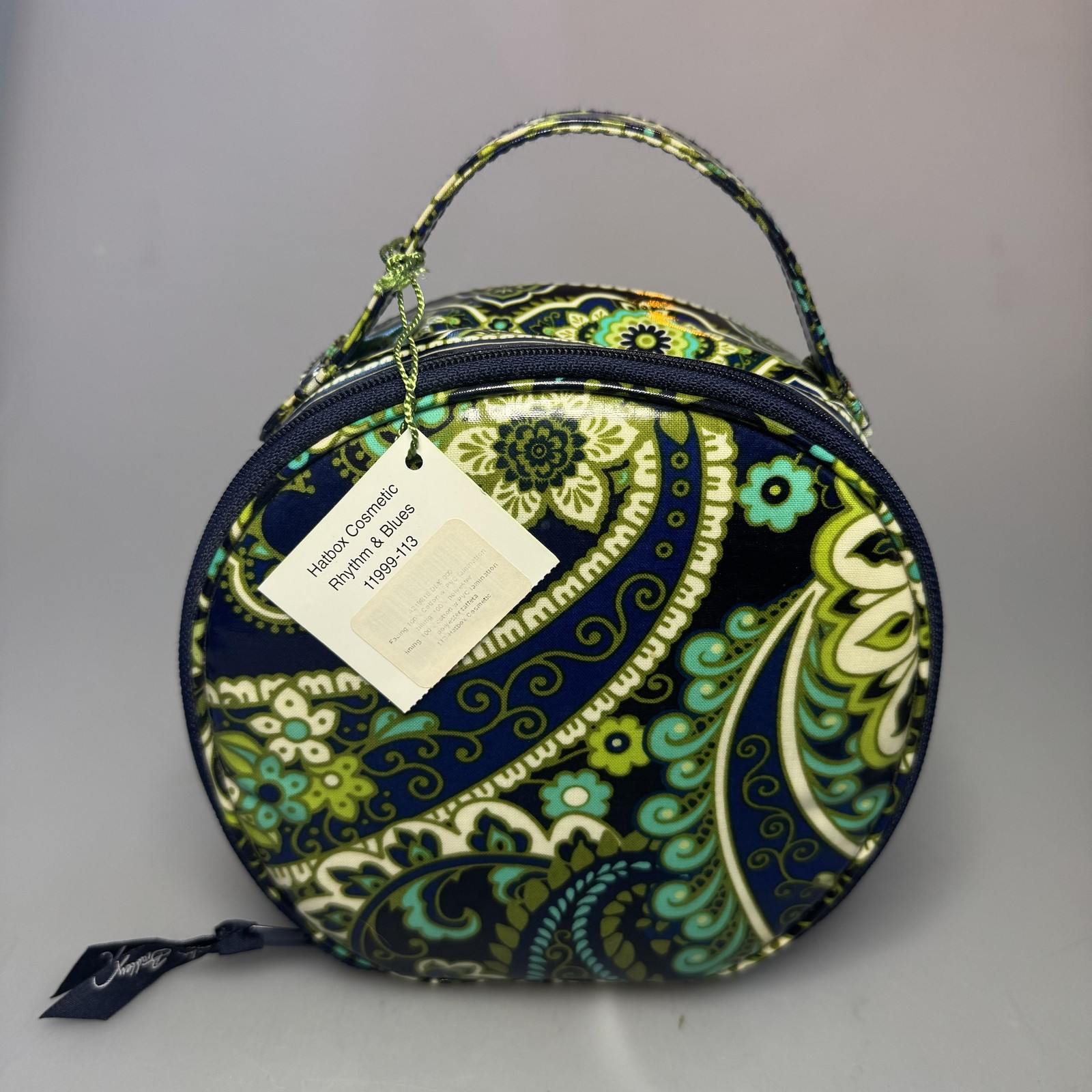 Vera Bradley Hatbox Cosmetic Bag Rhythm & Blues Blue Green Print Travel Case