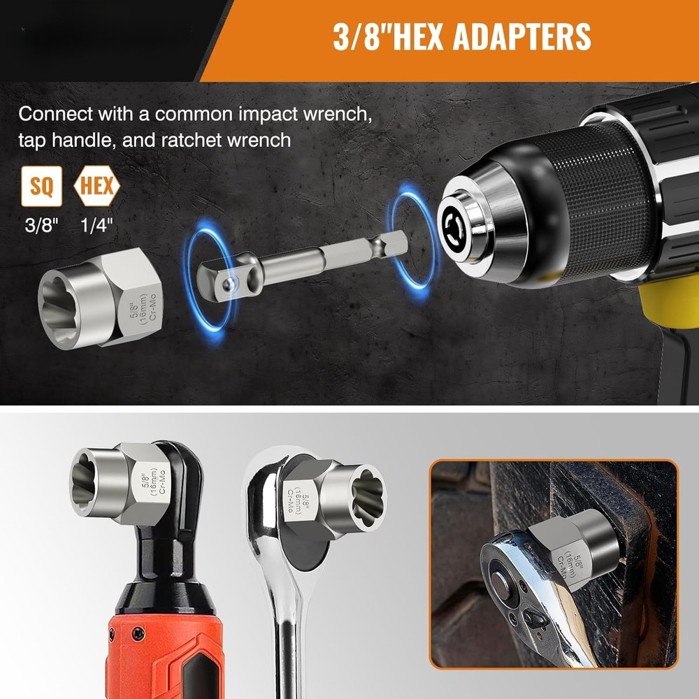 Extractor Set, 3/8" Drive Impact Bolt & Lug Nut Remover Socket Tool Kit