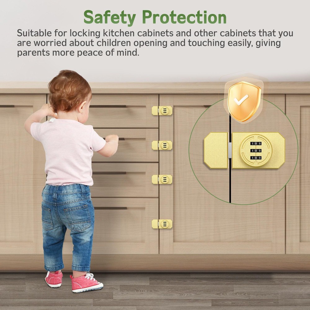 Mechanical Keyless Cabinet Lock 3-Digit Combination Stick-on Lock Drawer Comb...