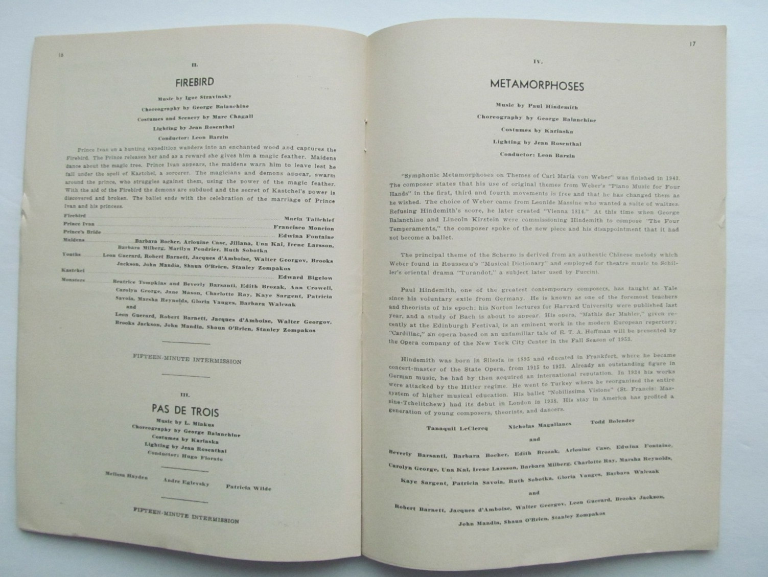 New York City Ballet Program - 1952 - Tallchief, Le Clercq, Balanchine, Robbins