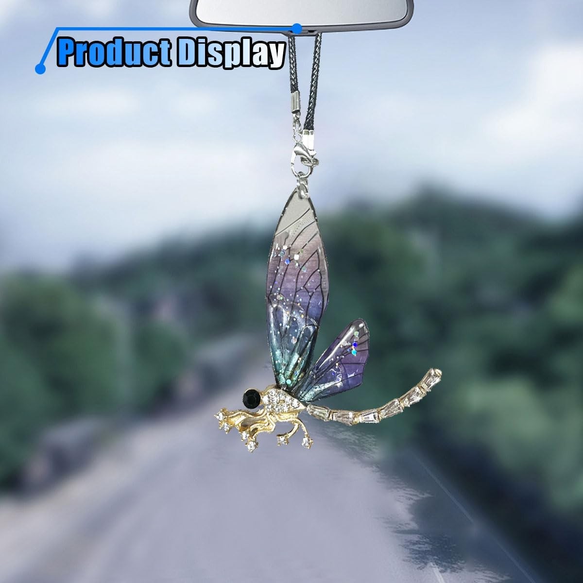 Dragonfly Car Pendant, Bling Crystal Diamond Suncatcher, Transparent Wing Metal