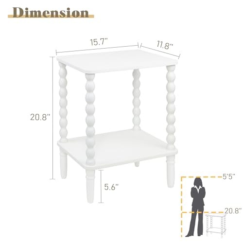 End Table, Small Side Table with Storage Shelf, 2-Tier Modern NightStand White