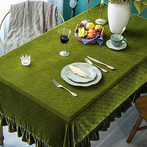 Velvet Tablecloth Luxurious Solid 102" x 60" (Rectangular) Olive Green