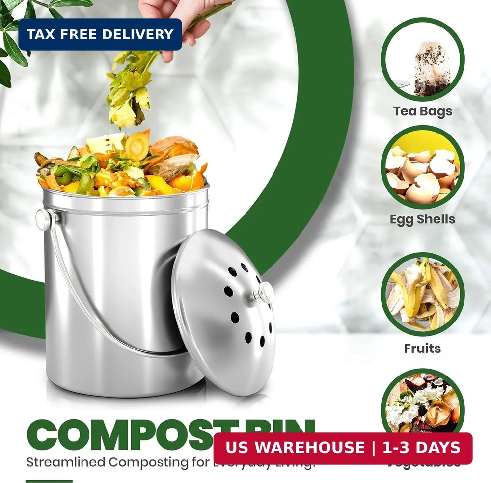 Utopia Kitchen Countertop Compost Bin Kitchen with Charcoal Filter -1.3gallon St