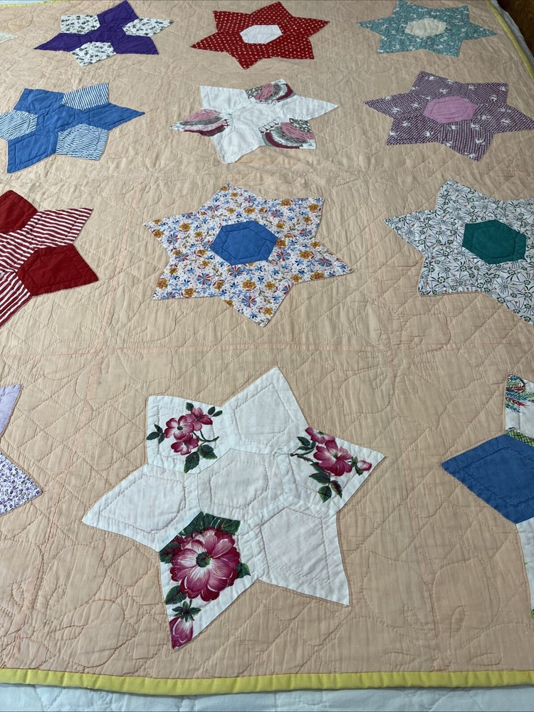 Vintage Quilt 6 Point Star Patchwork Handmade 65 x 80