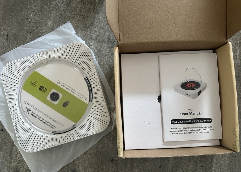 New Portable Wall Mountable Bluetooth CD Player w/Remote Control, White