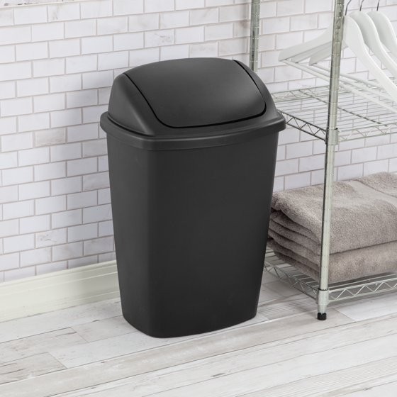 7.5 Gallon Kitchen Trash Can with Swing Top Lid Black Plastic Garbage Bin