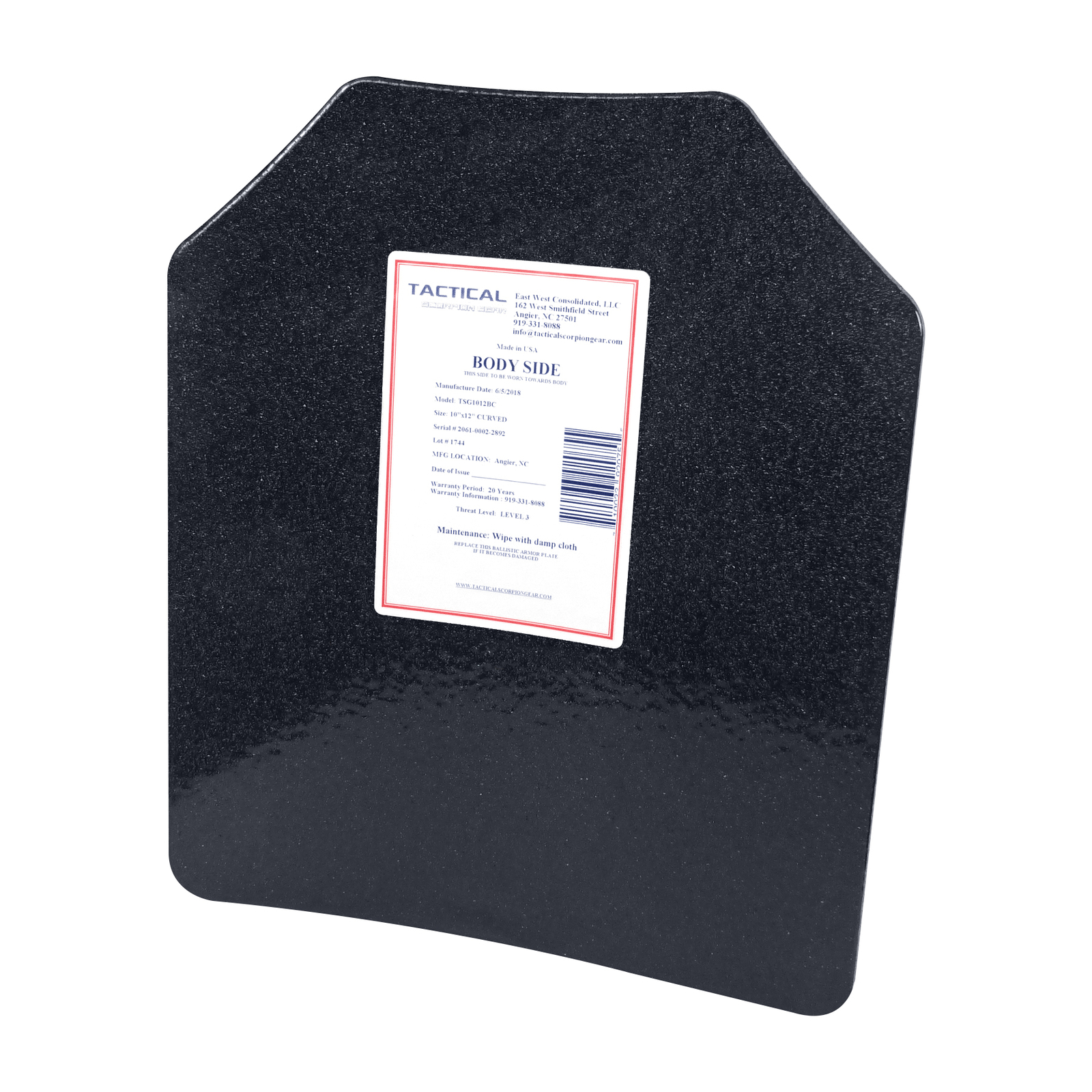 Tactical Scorpion Level III AR500 Body Armor Plates Two 10 x 12 + Trauma Pads