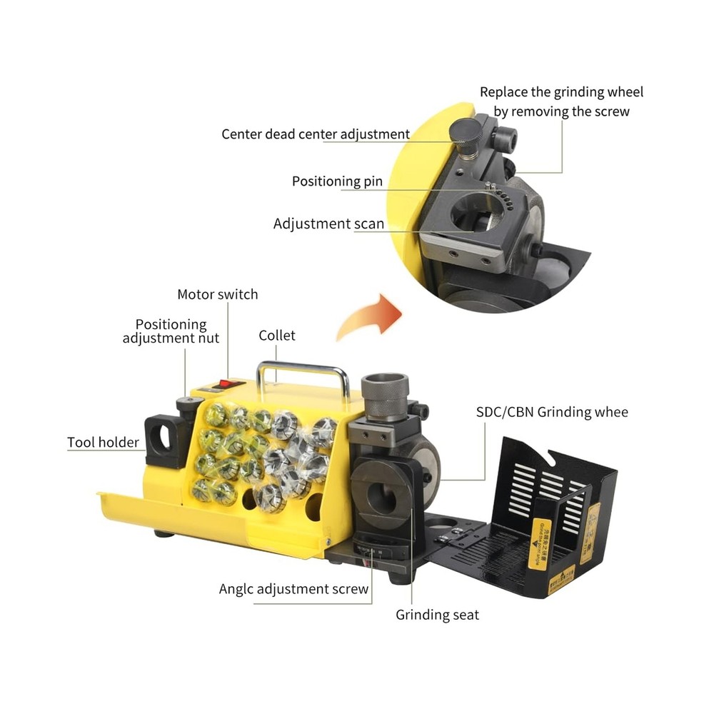 Drill Bits Sharpener, 3-20mm Grinding Machine, Lip Relief Angle & 95°-135&#
