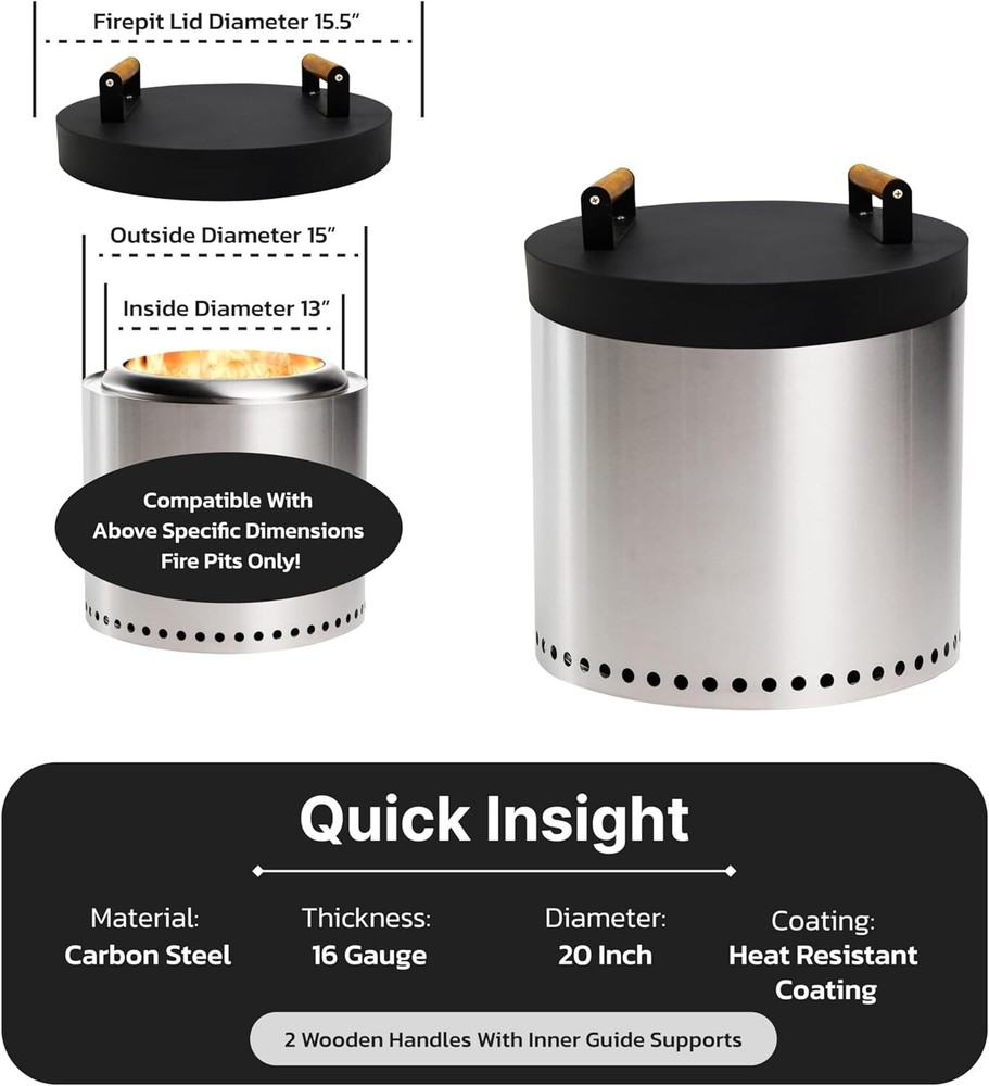 FEBTECH 15.5 inch Round Firepit Lid - Compatible with 15" Smokeless Fire Pits