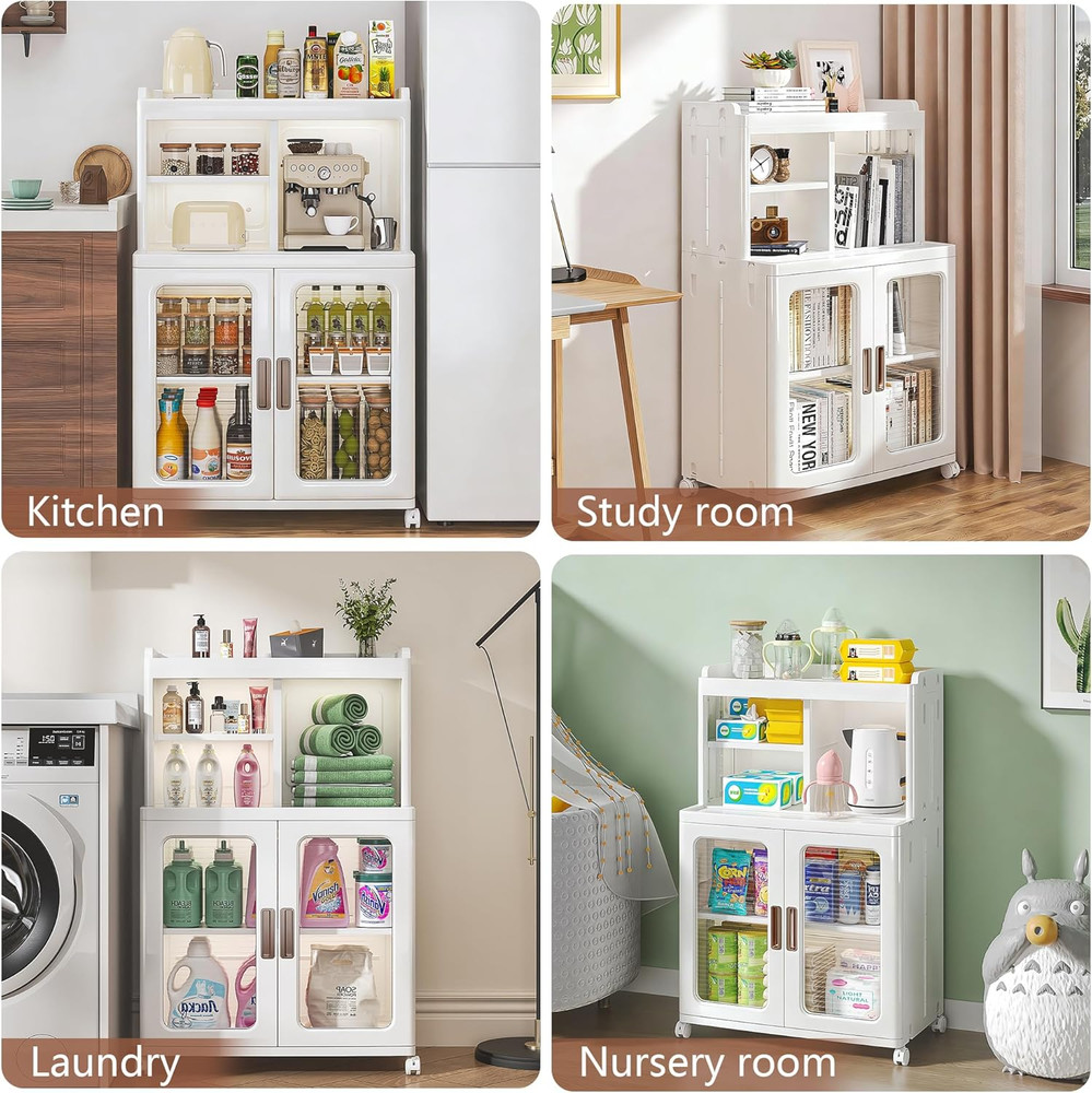 Foldable Plastic Sideboard Cabinet with Adjustable Shelves, Waterproof Buffet Ca