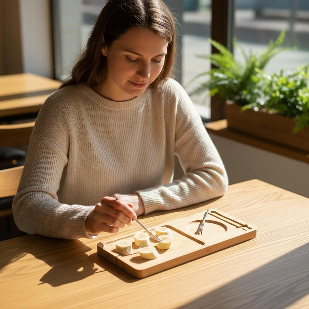 Ninebendstreams Bamboo Serving Tray with Fork and Spoon Lightweight Serving Plat
