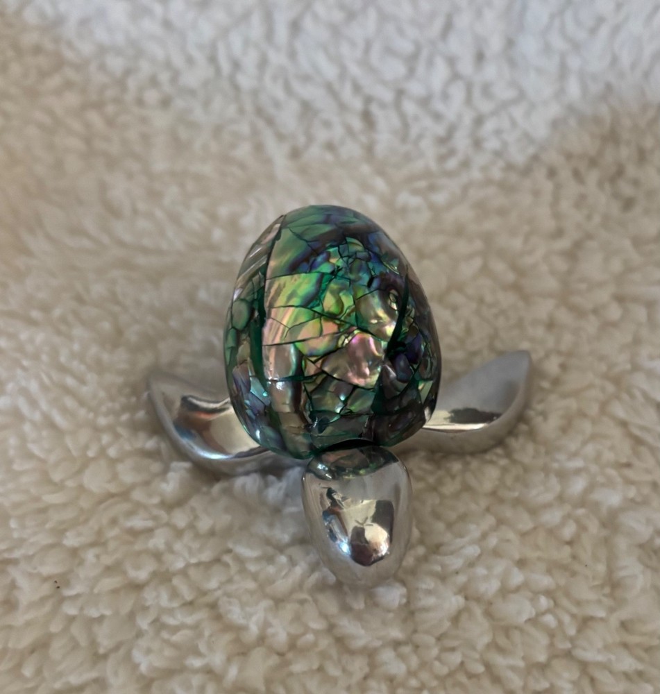 TURTLE FIGURINE MADE FROM ABALONE SHELL & STAINLESS 2”