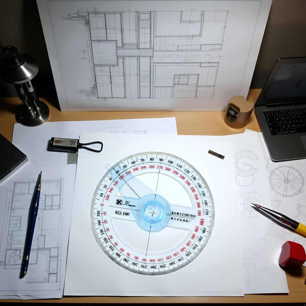 Blue 360 Degree Angle Measure Circle Protractor Plastic Drafting Ruler