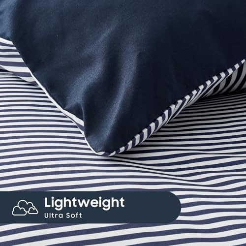 - Striped Comforter Set with Sheets, Ticking Stripe Queen Navy Blue White