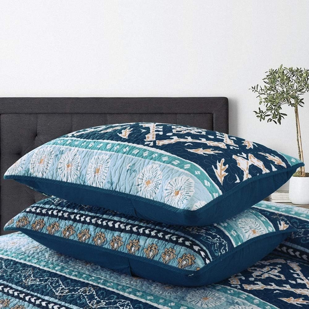 Cotton Bedspread Quilt Sets-Reversible Patchwork Coverlet Set Boho Chic