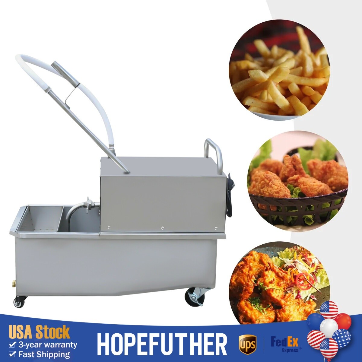 55L Portable Fryer Oil Filter Cart Machine Commercial Fried Filtration System