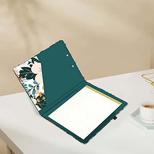 Clipboard Folio with Refillable Lined Notepad and Interior Classic Flower