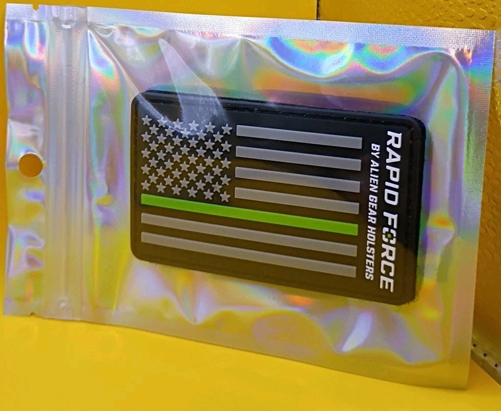 PVC Rubber Patch Black/Gray Thin Green Line Flag Hook & Loop Alien Gear Holsters