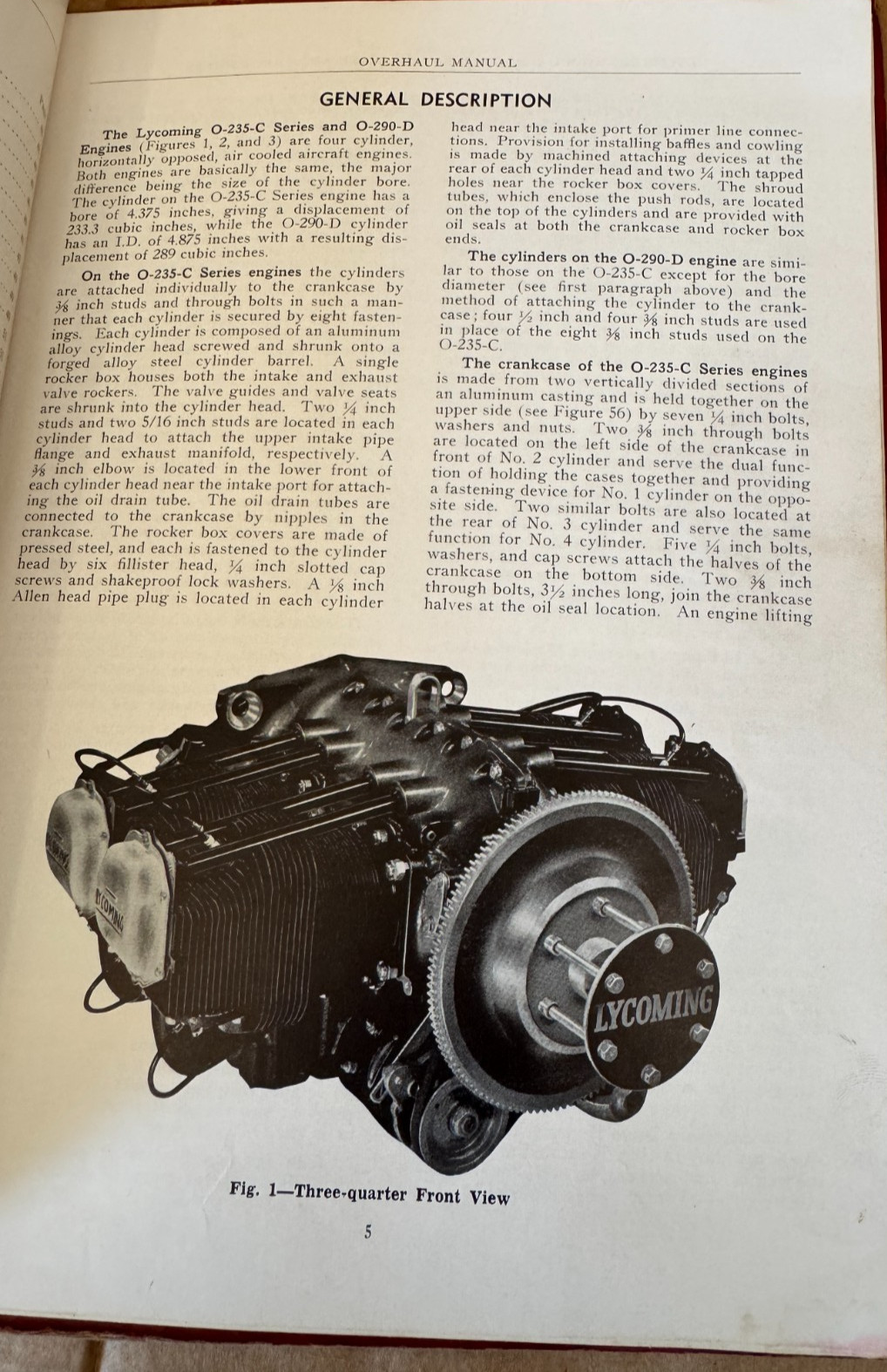 Original Lycoming 0-235 & 0-290 OH Manual 3rd Ed & O-320-B Parts -1960 Edition