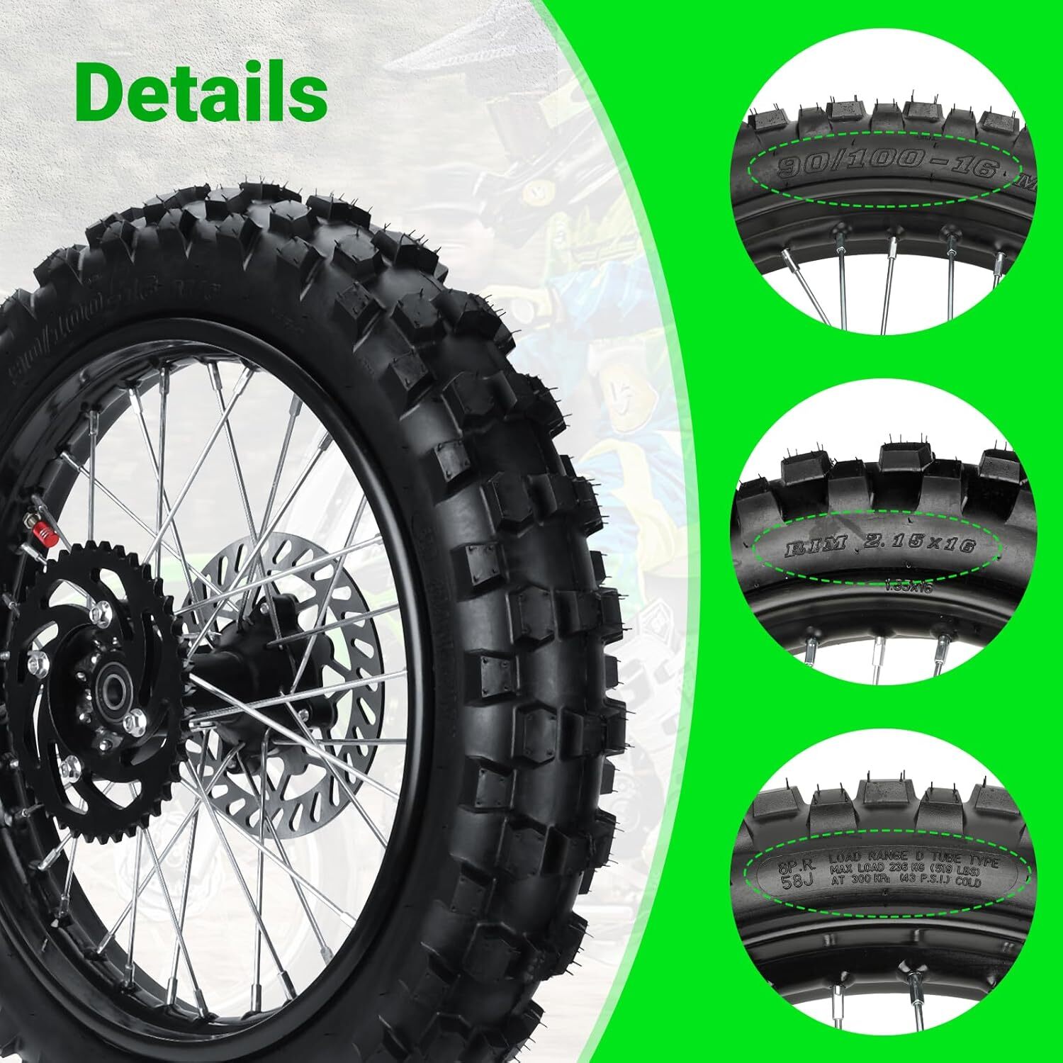 16'' Wheel 90/100-16 3.00-16 Rear Tire For 150cc XR100 CRF150F KX100 Dirt Bike