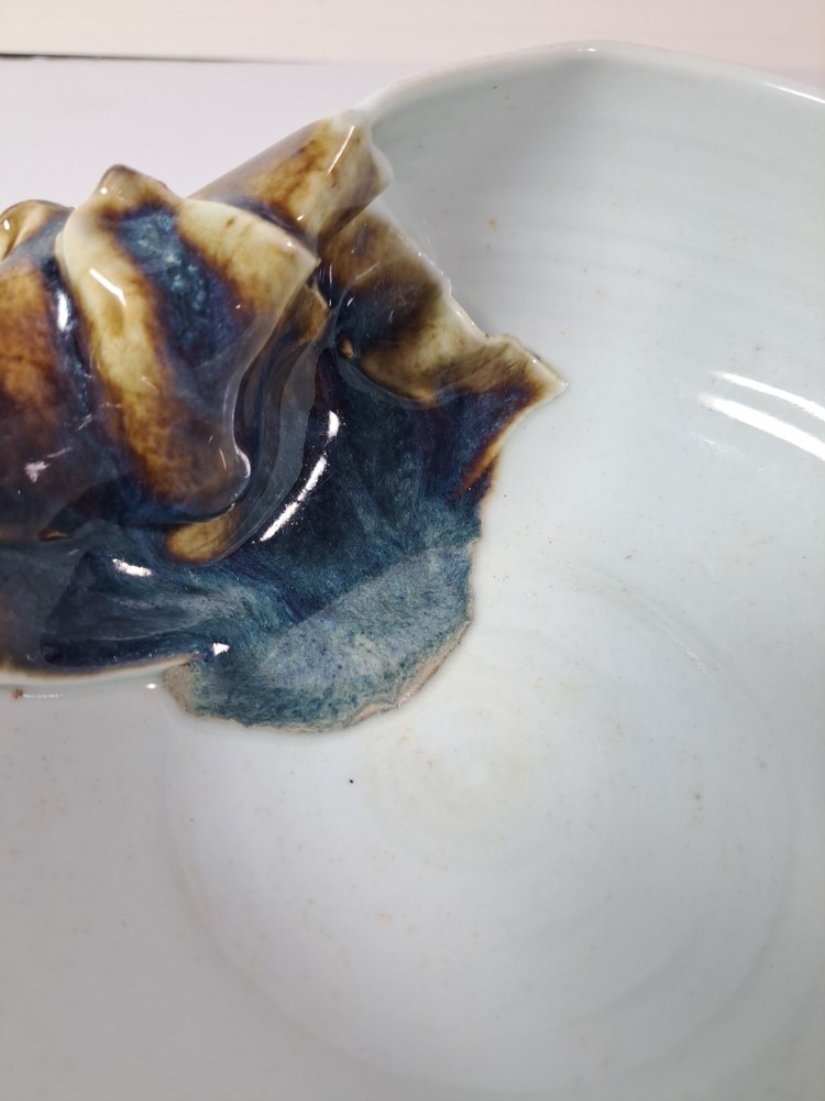 Handmade Signed Abstract Bowl Light Blue Multicolor