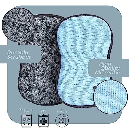 Multi-Purpose Non-Scratch Microfiber Scrub Sponges - Heavy Duty Cleaning (6 Pack