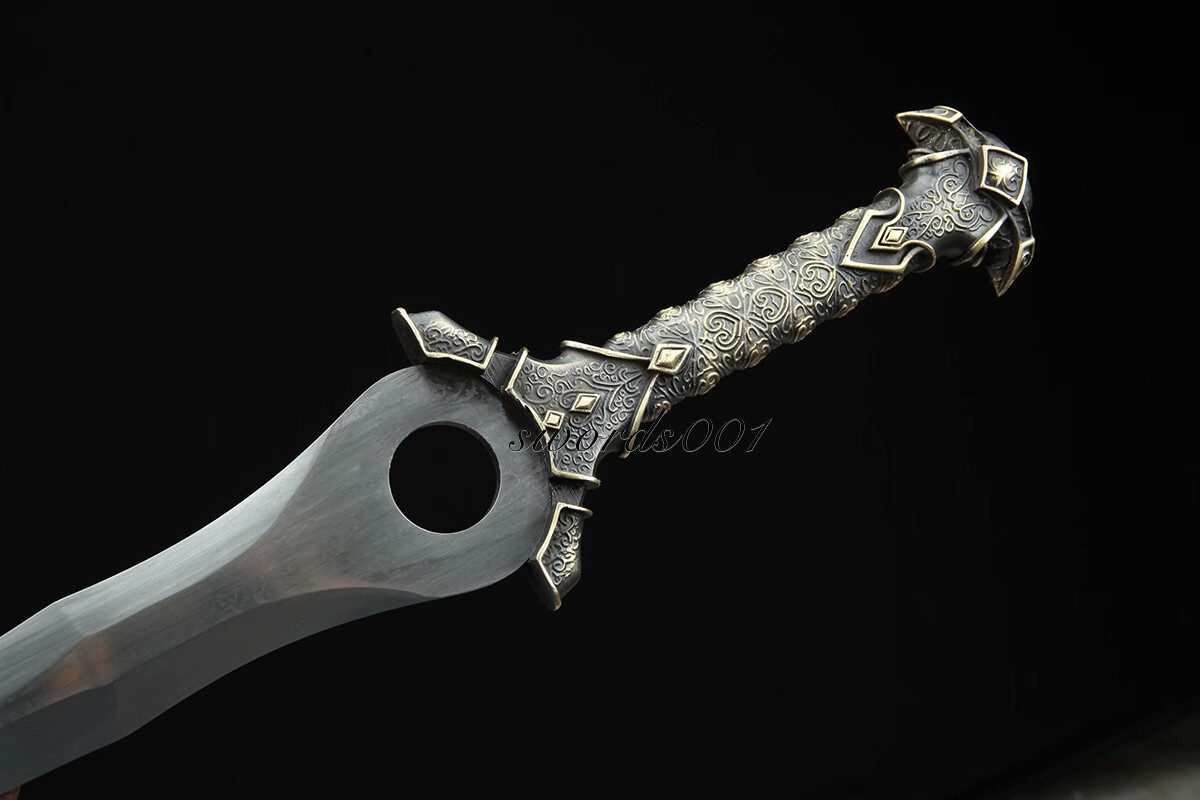 Handmade Brass Handle Short Divine Sword Damascus Steel Blade Leather Sheath