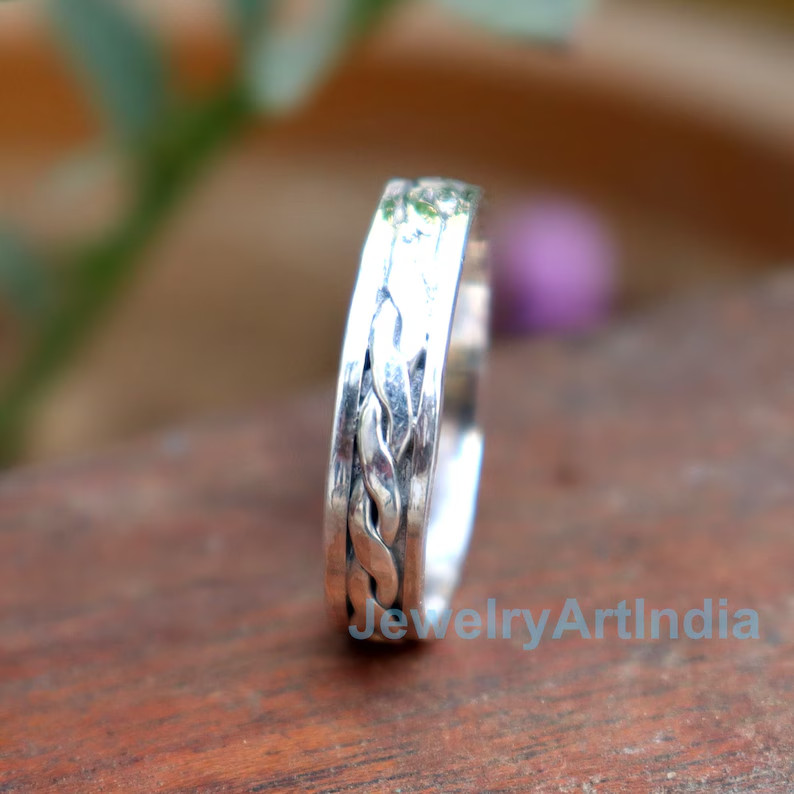 Solid Silver Ring, Fidget Ring, Boho Chunky Ring, Thumb Ring Man, Pinky All Size