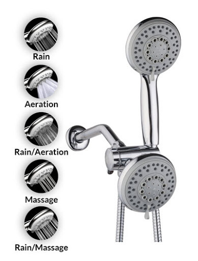 A-FLOW 5 FUNCTION LUXURY DUAL HANDHELD WALL MOUNT SHOWER HEAD CHROME FINISH