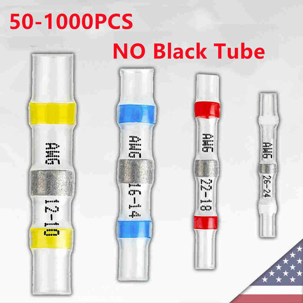 50/1000 Solder Seal Sleeve Heat Shrink Butt Wire Connectors Terminals Waterproof