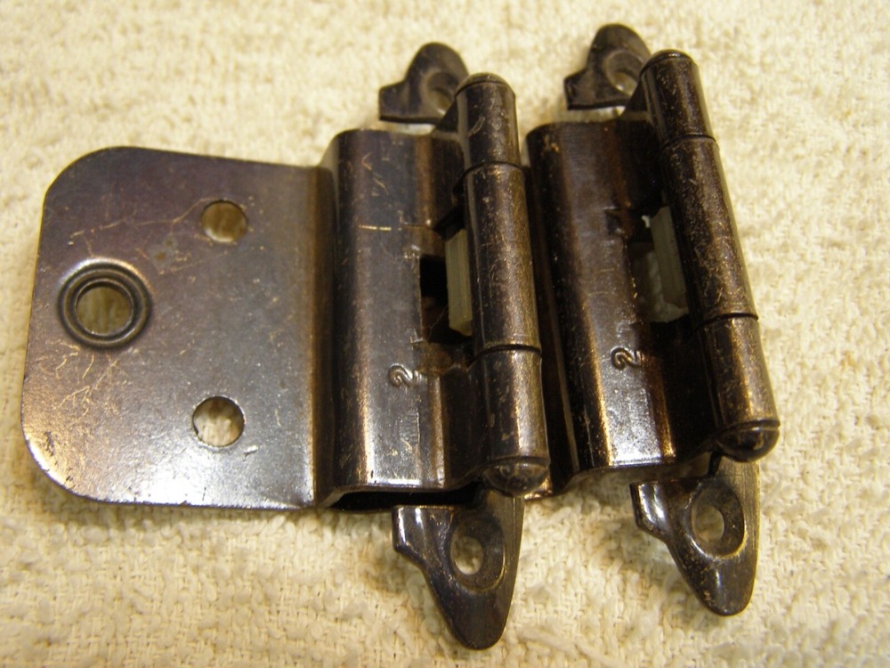 2) 3/8" Offset Hinges Burnished Brass w/ Black Finish Self Closing Spring Load