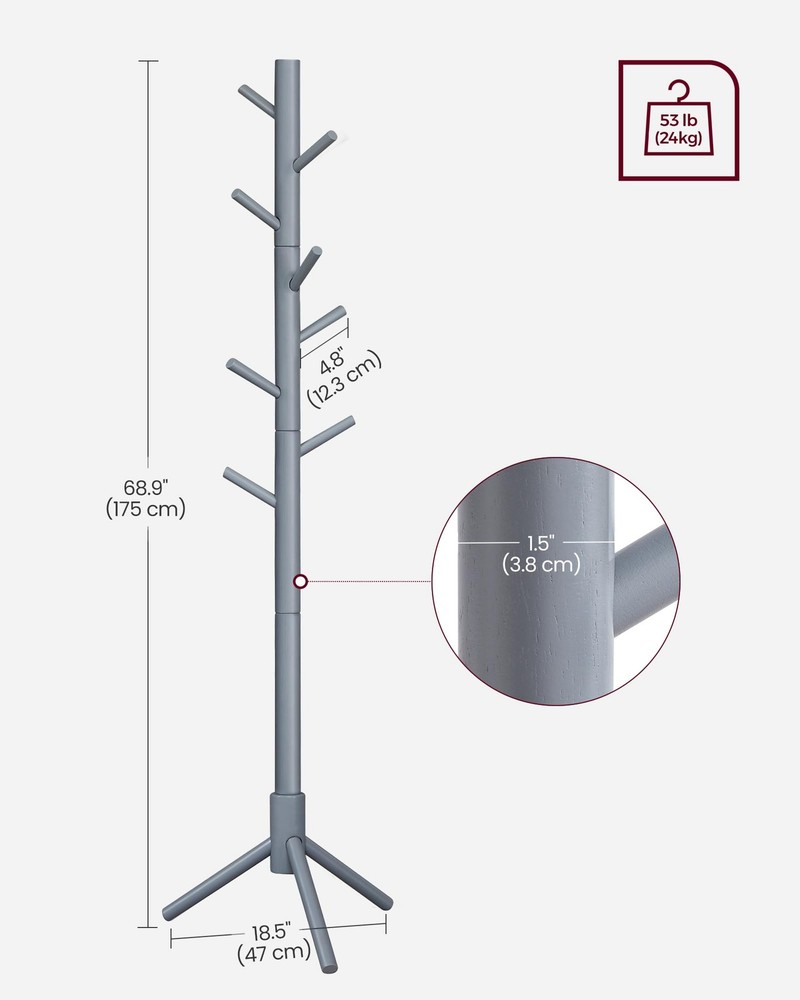 VASAGLE Solid Wood Coat Rack, Free Standing Coat Rack, Tree-Shaped Coat Rack