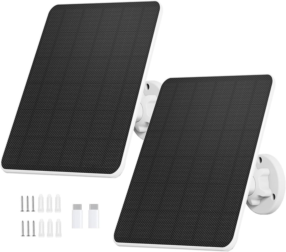 Solar Panel for Security Camera, 6W Solar Panel Micro USB & USB-C for Outdoor Re