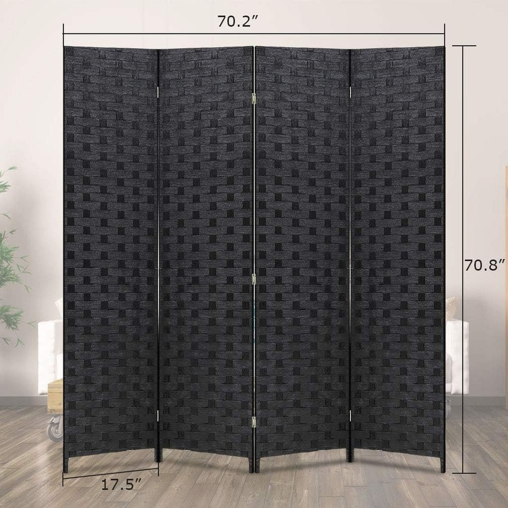 Modern Black Room Divider - 4 Panel Indoor Folding Screen for Versatile Spaces