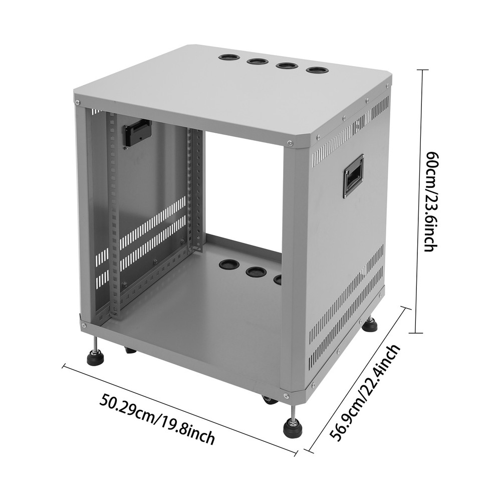 Network & Stereo Rack Rolling Server Rack Open Cabinet with Caster Wheels Grey