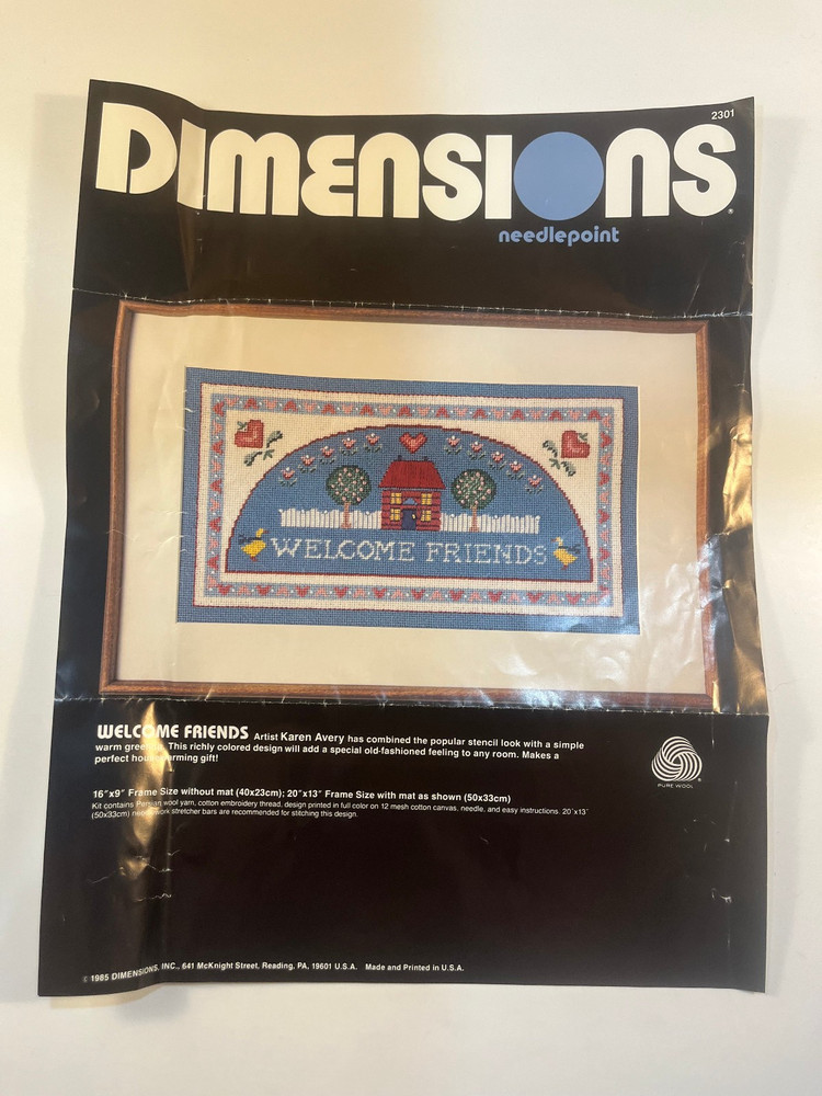 Dimensions Needlepoint Kit #2301 "Welcome Friends" - Started