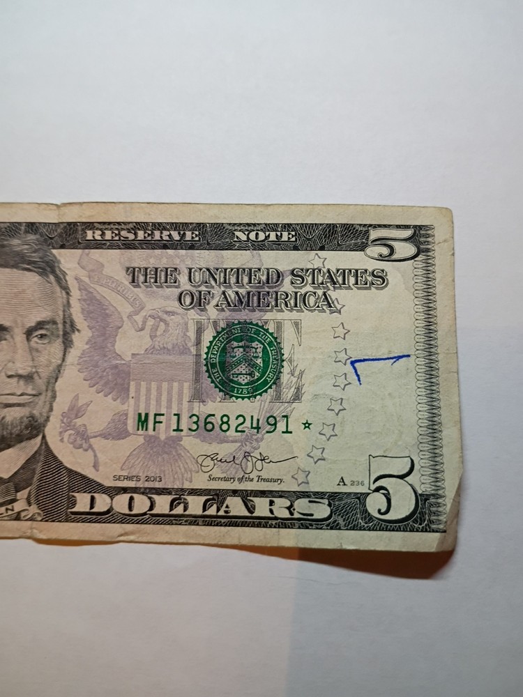 2013 $5 Star Note Mf13682491*