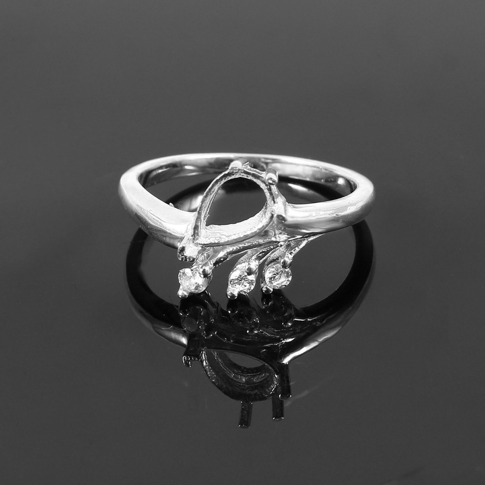 925 Sterling Silver Ring Stone Setting Size 6X8 MM Pear Shape Engagement Ring