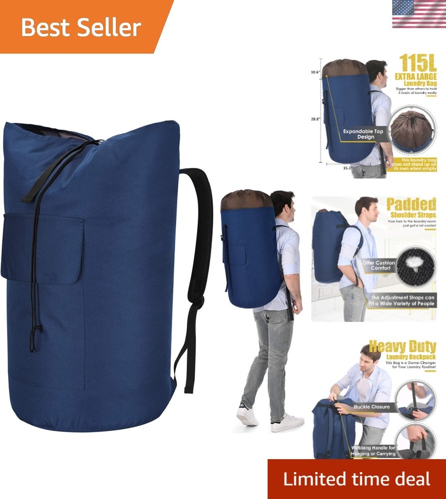 115L Extra Large Laundry Hamper Backpack with Padded Straps - Versatile & Sturdy