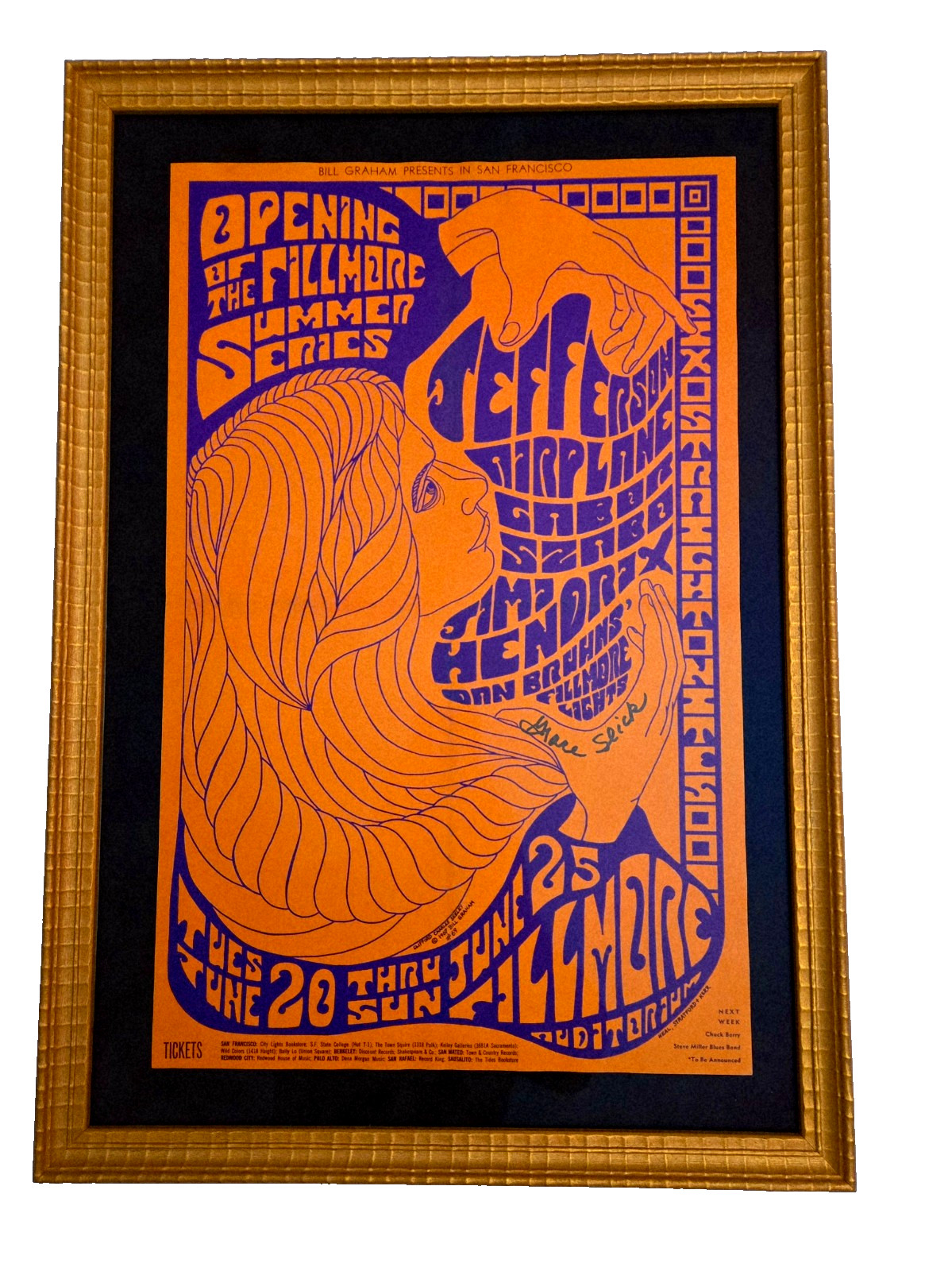 N Mint SIGNED Jimi Hendrix Jefferson Airplane 1967 BG 69 OP-1 AOR Poster