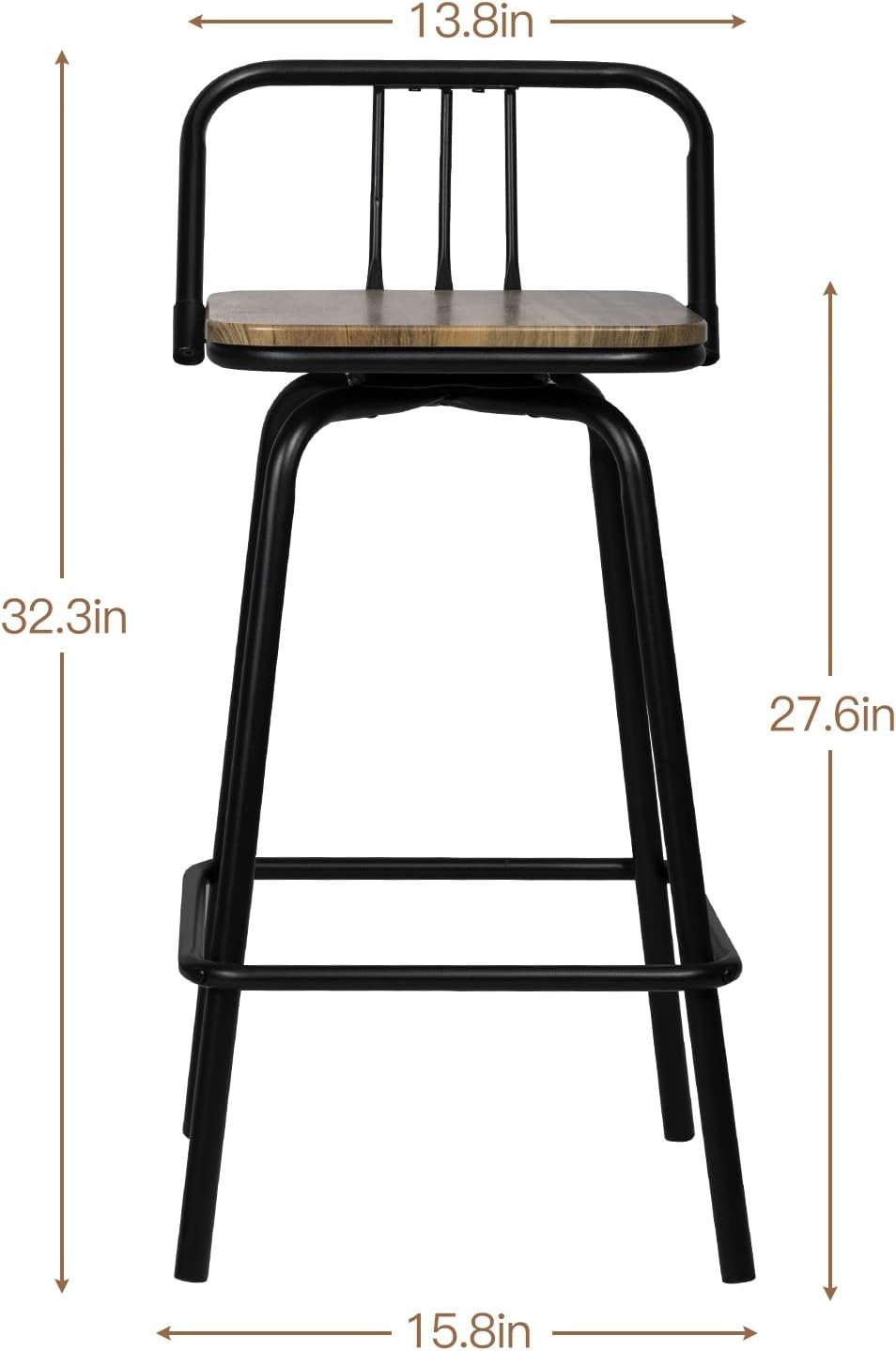 Set of 2 Heavy Duty Swivel Bar Stools /w Low Backrest Square Counter + Footrest