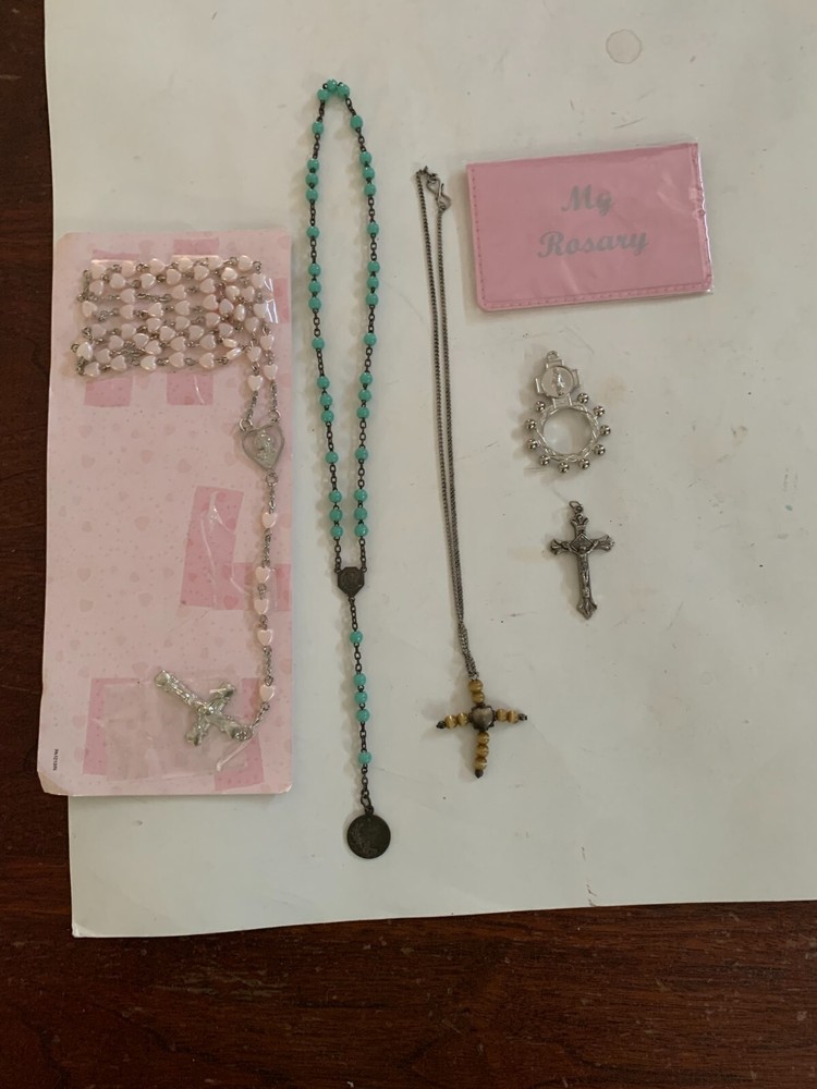 Archangel Chaplet, Rosary, Cross on Necklace, Cross Pendant & Finger Rosary