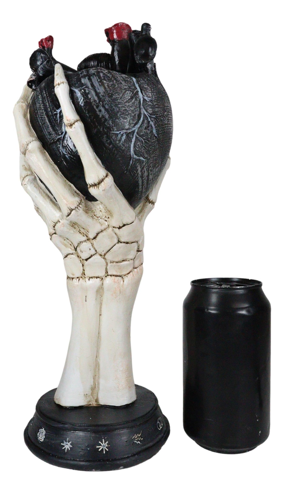 Gothic Alchemy Skeleton Hand Holding Black Anatomy Heart With Evil Eye Figurine