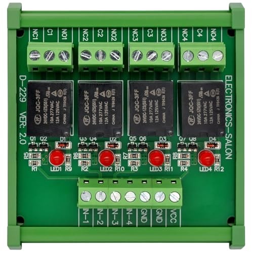 DIN Rail Mount 4 SPDT 10Amp Power Relay Interface Module, DC 24V Version.