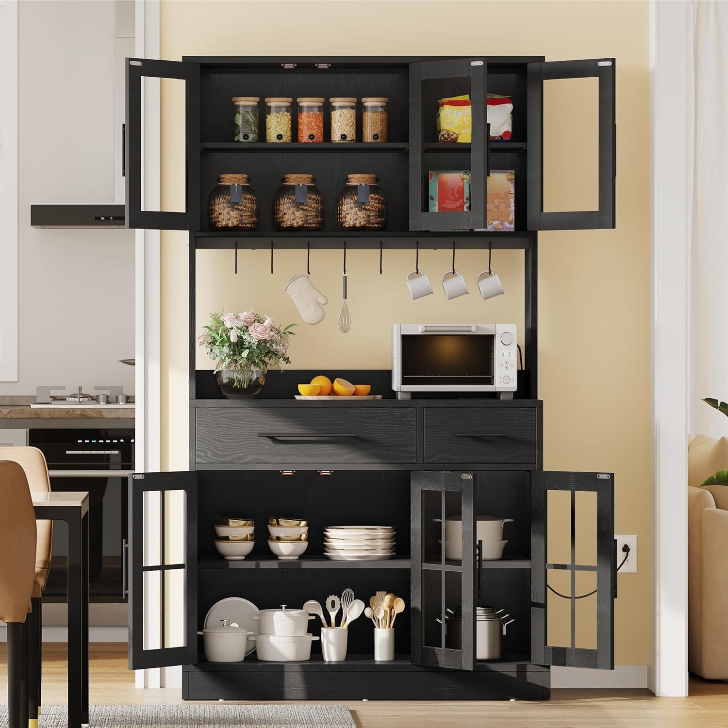 71'' Kitchen Pantry Storage Cabinet with Microwave Stand, Tall Freestanding ....