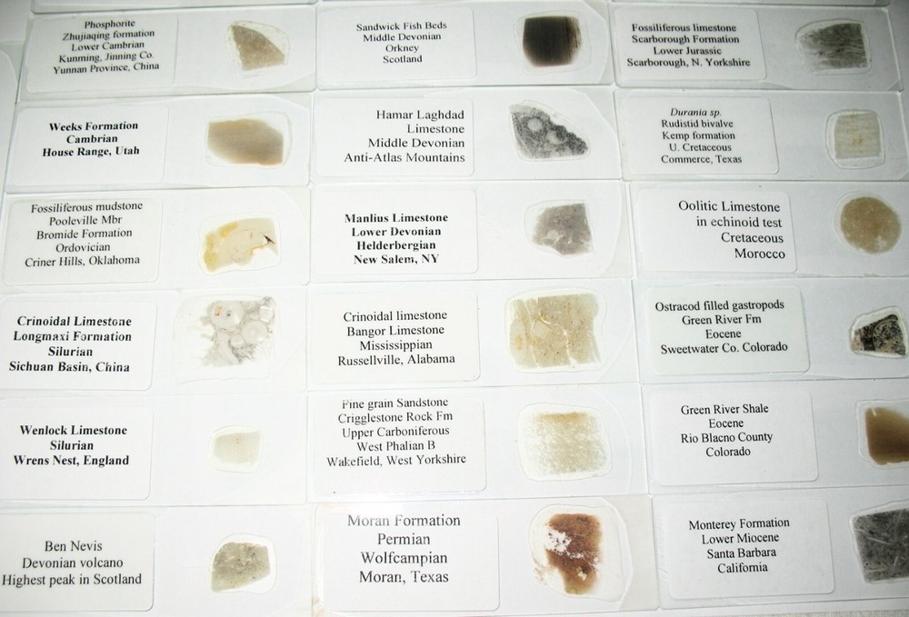 Geological Rock Formation & fossil Thin Section collection 100 slides in case