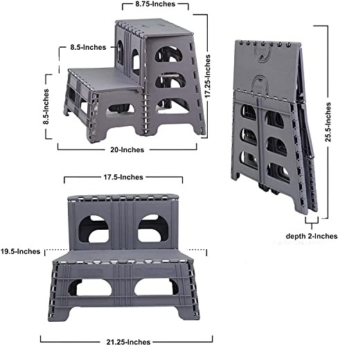 Folding 2 Step Stool for Adults - Collapsible & Foldable Step Industrial Gray