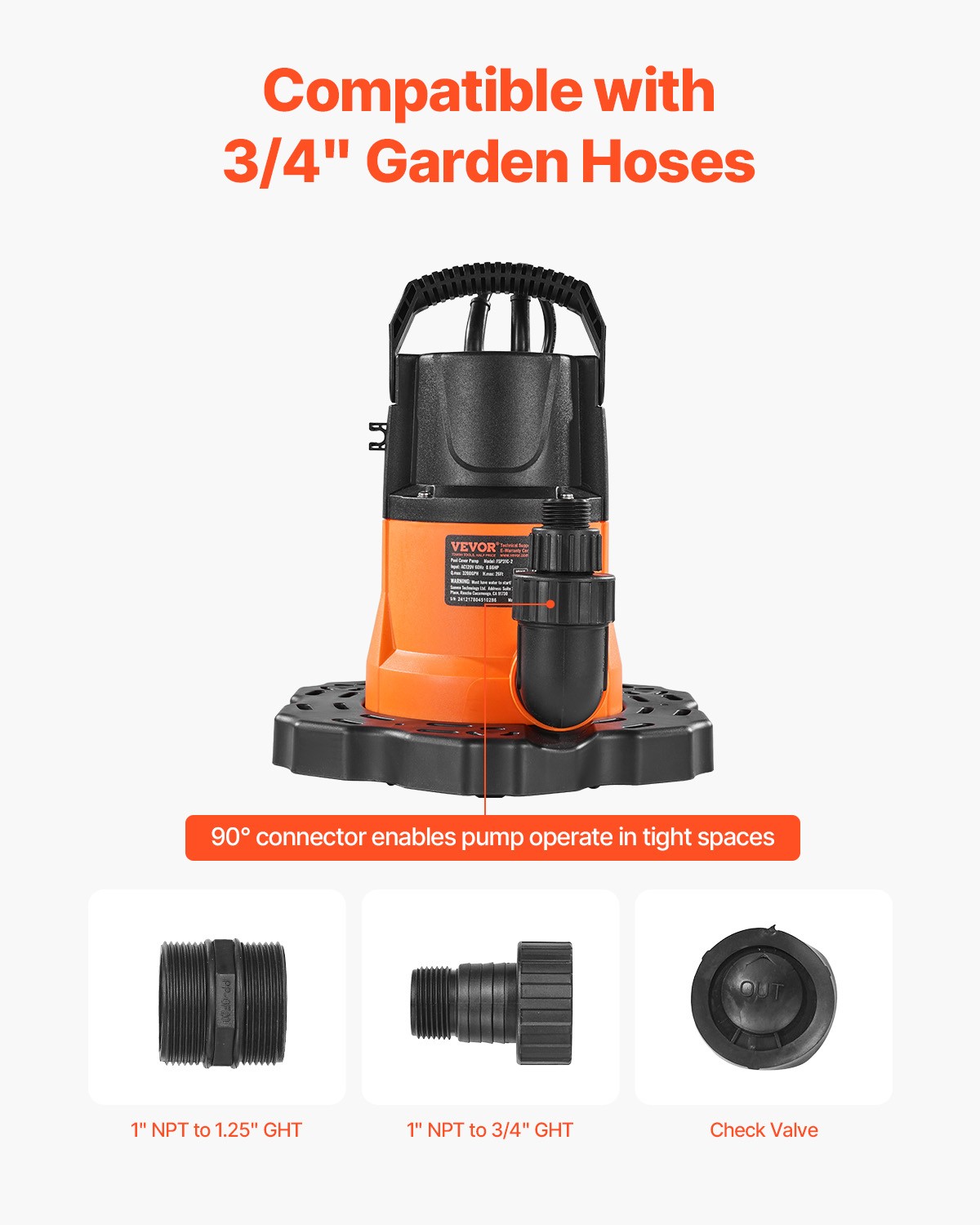 VEVOR Automatic Pool Cover Pump Submersible Swimming 0.66 HP 3200 GPH 25 ft Cord