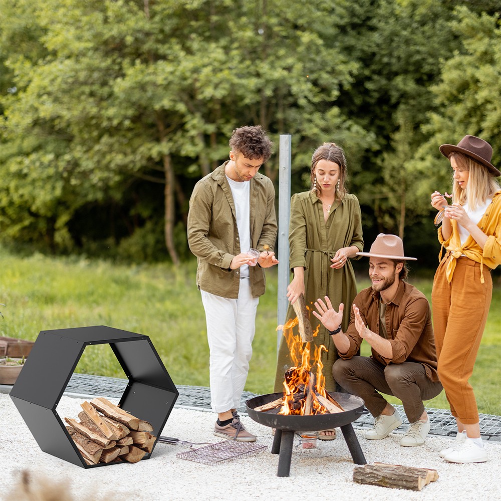 3PCS Firewood Rack Outdoor Indoor Fire Wood Rack -20 in. Hexagon Fire Log Holder